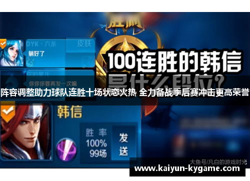 阵容调整助力球队连胜十场状态火热 全力备战季后赛冲击更高荣誉