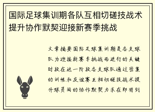 国际足球集训期各队互相切磋技战术提升协作默契迎接新赛季挑战
