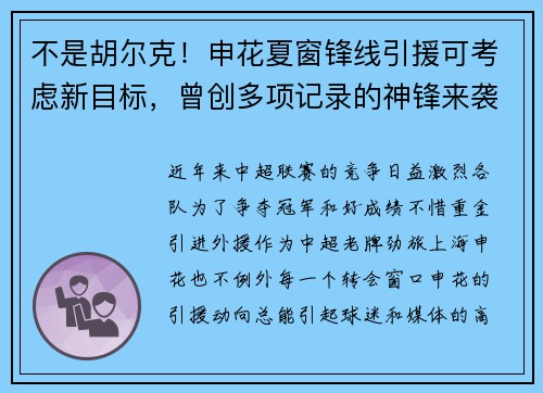不是胡尔克！申花夏窗锋线引援可考虑新目标，曾创多项记录的神锋来袭