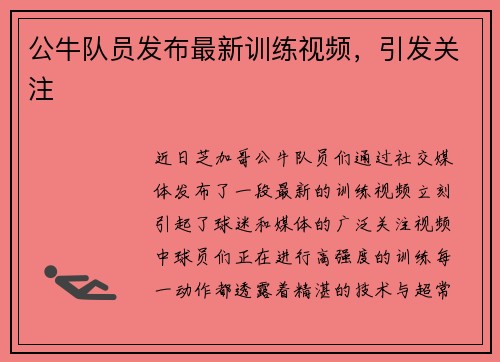 公牛队员发布最新训练视频，引发关注