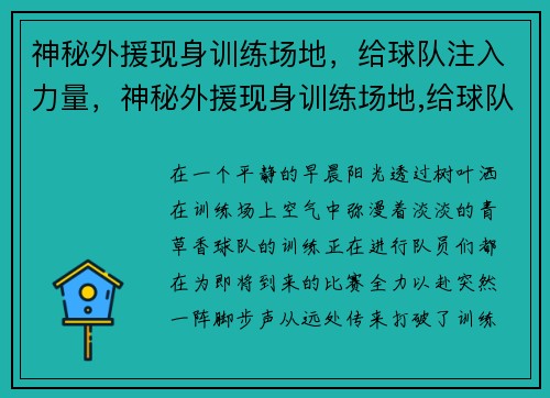 神秘外援现身训练场地，给球队注入力量，神秘外援现身训练场地,给球队注入力量的是谁